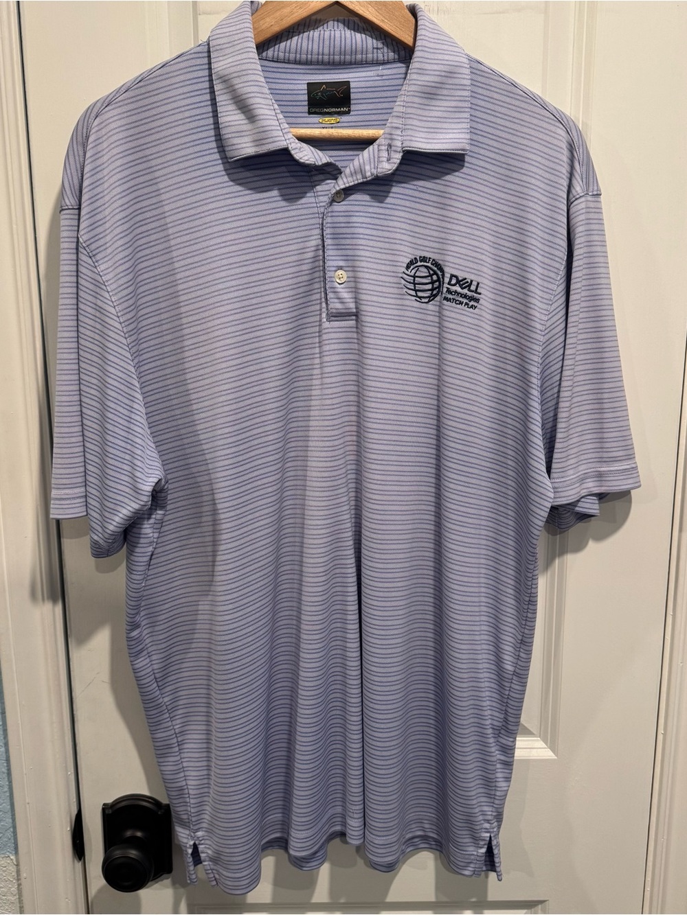 Dell technologies Light Blue Thin-Striped Polo Shirt